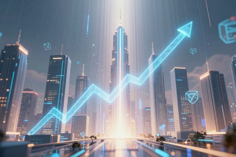 AI and finance concepts with futuristic city.