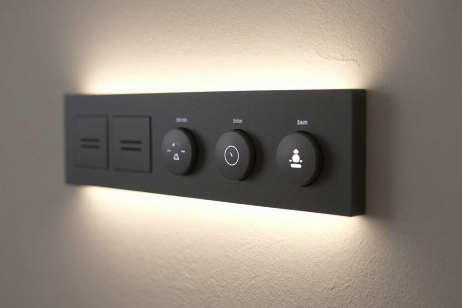 Smart home with physical buttons for control.